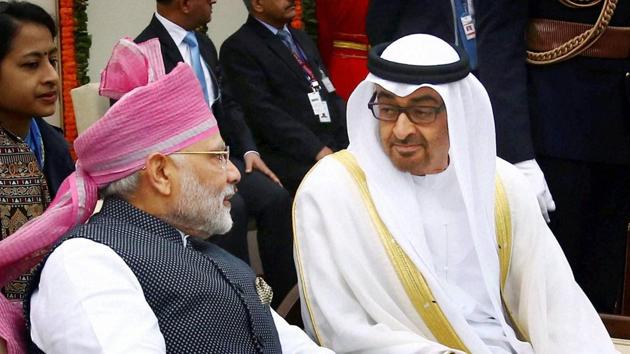 Prime Minister Narendra Modi (L) with the chief guest Crown Prince of Abu Dhabi general Sheikh Mohammed Bin Zayed Al Nahyan during the 68th Republic Day Parade at Rajpath in New Delhi on Thursday. (PTI photo) Prime Minister Narendra Modi (L) with the chief guest Crown Prince of Abu Dhabi general Sheikh Mohammed Bin Zayed Al Nahyan during the 68th Republic Day Parade at Rajpath in New Delhi on Thursday. (PTI photo)