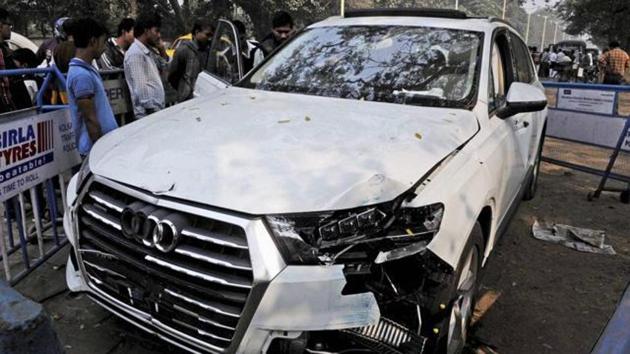 Kolkata: The Audi car that broke three barricades before entering into Red Road and killing an Air Force airman who was participating in a rehearsal for Republic Day, in this file photo from January 2016. (PTI) Kolkata: The Audi car that broke three barricades before entering into Red Road and killing an Air Force airman who was participating in a rehearsal for Republic Day, in this file photo from January 2016. (PTI)
