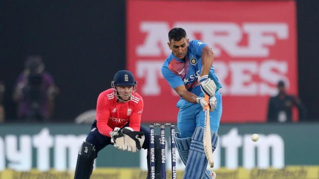MS Dhoni held the key for India as the end overs approached. (BCCI)