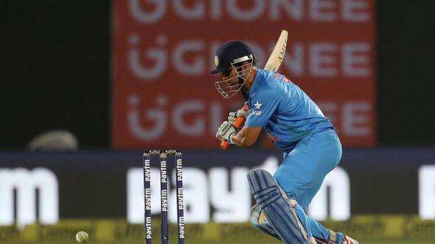 MS Dhoni struggled against the accuracy and discipline of England’s bowlers as India looked a below-par total. (BCCI)