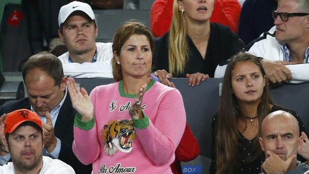 Mirka Federer, wife of Switzerland's Roger Federer, reacts during his Men's singles semi-final match against Switzerland's Stan Wawrinka. (REUTERS)