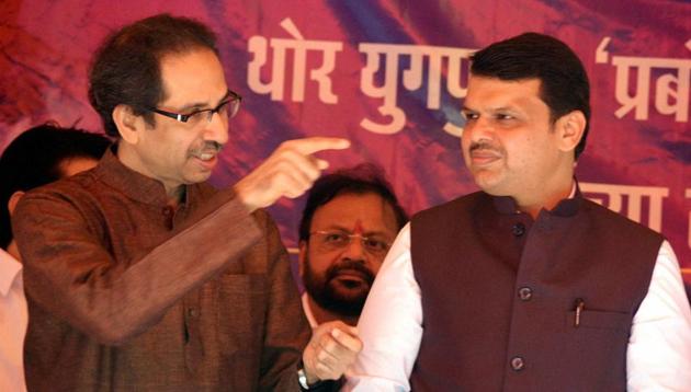 Maharashtra CM Devendra Fadnavis and Shiv Sena president Uddhav Thackeray during an event in Mumbai.(PTI File Photo)