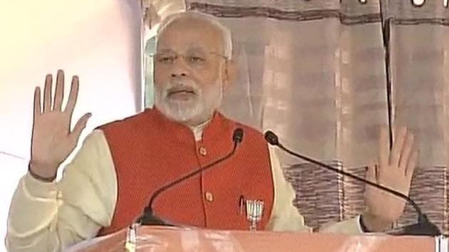 Prime Minister Narendra Modi speaks at an election rally in Jalandhar, Punjab.(ANI Photo)