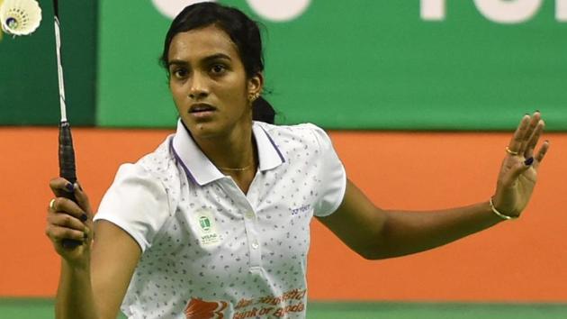 PV Sindhu in action during her quarterfinal match at Syed Modi Grand Prix Gold in Lucknow. (HT Photo) PV Sindhu in action during her quarterfinal match at Syed Modi Grand Prix Gold in Lucknow. (HT Photo)