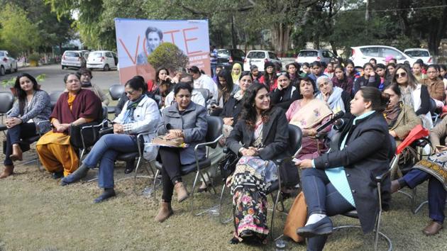 HT Conclave in progress at Government College for Girls in Ludhiana on Friday.(Gurminder Singh/HT Photo)