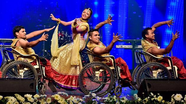 Special students perform on stage at the International Customs Day event in Mumbai. (Arijit Sen/HT PHOTO)