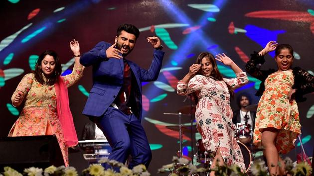 Actor Arjun Kapoor dances during the function. (Arijit Sen/HT PHOTO)
