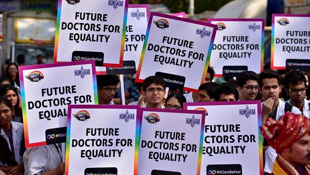 People from the medical fraternity during the march at August Kranti Maidan in Mumbai. (Arijit Sen/HT PHOTO)