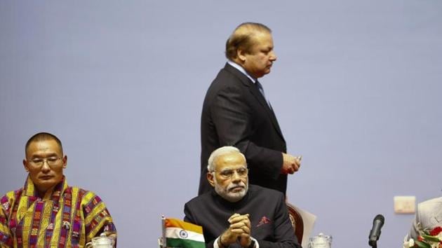 Bhutan's Prime Minister Tshering Tobgay (L) looks on as Pakistan's Prime Minister Nawaz Sharif (C) walks past Prime Minister Narendra Modi (C) during a 2014 Saarc Summit in Kathmandu.(Reuters file photo) Bhutan's Prime Minister Tshering Tobgay (L) looks on as Pakistan's Prime Minister Nawaz Sharif (C) walks past Prime Minister Narendra Modi (C) during a 2014 Saarc Summit in Kathmandu.(Reuters file photo)