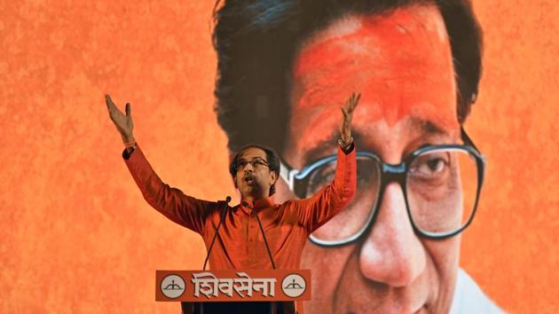 Uddhav Thackeray during Shivsena Rally ahead of BMC polls at Goregaon in Mumbai on Thursday.(Pratham Gokhale/HT PHOTO)
