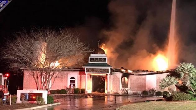 An early-morning fire Saturday destroyed a Texas mosque that was a target of hatred several years ago and experienced a burglary just a week ago.(Facebook Photo)