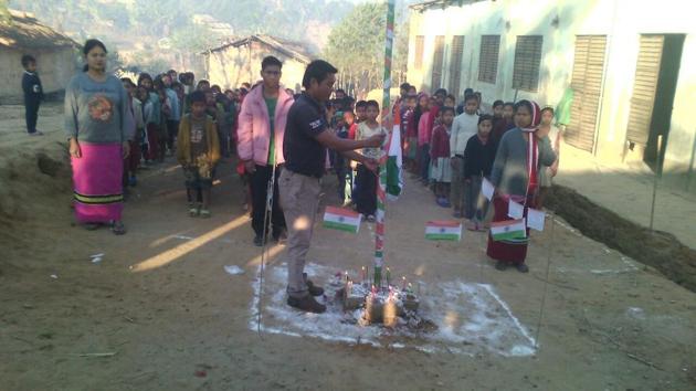 The first Republic Day being celebrated at a Non-Residential Special Training Centre (makeshift school) in more than a decade in Kanchapur sub-division, north Tripura, on January 26.(NCPCR)