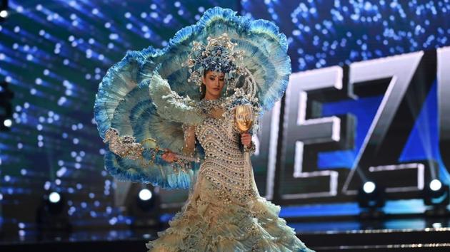 Miss Universe contestant Mariam Habach of Venezuela displaying the national costume during preliminary stage of the Miss Universe pageant at the Mall of Asia arena in Manila on January 26, 2017. (TED ALJIBE / AFP) Miss Universe contestant Mariam Habach of Venezuela displaying the national costume during preliminary stage of the Miss Universe pageant at the Mall of Asia arena in Manila on January 26, 2017. (TED ALJIBE / AFP)