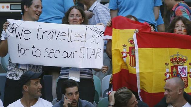 Supporters of Rafael Nadal ahead of the men’s final in Melbourne on Sunday. (REUTERS)