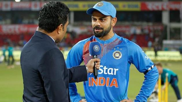 India cricket team skipper Virat Kohli sporting the black armband before the T20 encounter against England in Nagpur.(BCCI)