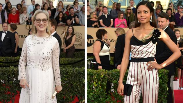 Meryl Streep, who starred in Florence Foster Jenkins and Naomie Harris, star of Moonlight, at the event. (REUTERS/AFP)