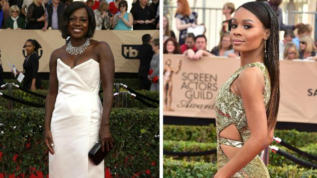 Actor Viola Davis and TV personality Zuri Hall arrive at the 23rd Screen Actors Guild Awards. Viola Davis won an award for Outstanding performance by a female actor in a supporting role for Fences. (REUTERS/AFP)