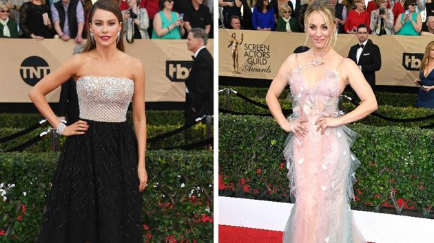 Modern Family actor Sofia Vergara and The Big Bang Theory star Kaley Cuoco at the 23rd Screen Actors Guild Awards in Los Angeles, California, US on January 29, 2017. (REUTERS/GETTY IMAGES/AFP)