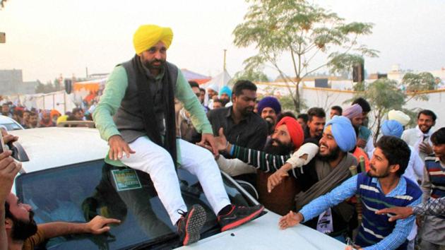 Bhagwant Mann, the star campaigner of Aam Aadmi Party (AAP), at a rally at Kolianwali in Lambi, Muktsar. (PTI File) Bhagwant Mann, the star campaigner of Aam Aadmi Party (AAP), at a rally at Kolianwali in Lambi, Muktsar. (PTI File)