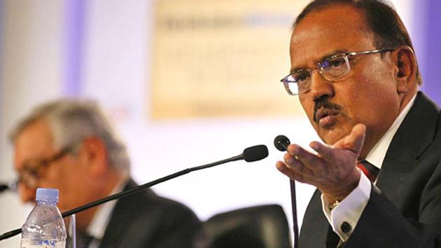 National security advisor Ajit Doval at the session titled 'India's Future Security Threats' at the Hindustan Times Leadership Summit in New Delhi on Saturday. (Raj K Raj/ HT Photo)