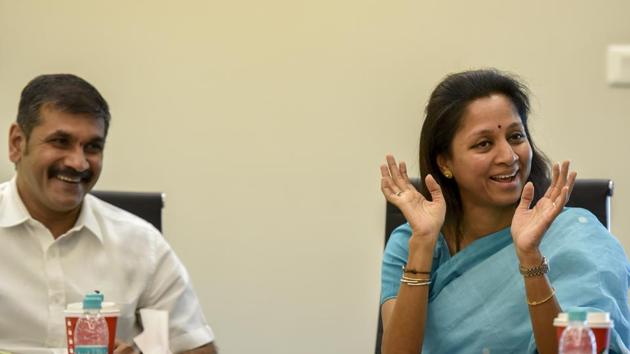 Mumbai NCP chief Sachin Ahir and party leader Supriya Sule interact with HT journalists in Parel on Monday. (Kunal Patil/HT) Mumbai NCP chief Sachin Ahir and party leader Supriya Sule interact with HT journalists in Parel on Monday. (Kunal Patil/HT)
