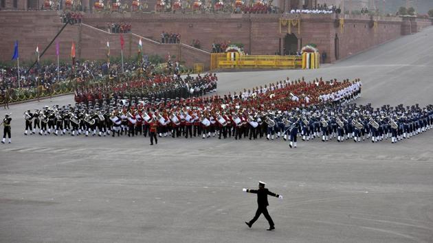 Military tunes: Tri-service band performs during the Beating Retreat ceremony at Vijay Chowk in New Delhi on Sunday. (Arun Sharma/HT photo) Military tunes: Tri-service band performs during the Beating Retreat ceremony at Vijay Chowk in New Delhi on Sunday. (Arun Sharma/HT photo)