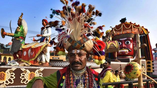 A tableau artist from Karnataka poses for a photo. The highlights of the event include the display of the Republic Day Parade Tableaux, performances by the Armed Forces Bands (static and moving), a multi-cuisine food court, crafts mela, cultural performances from different regions of the country and a photo exhibition by the ministry of information & broadcasting. (Raj K Raj/HT PHOTO)