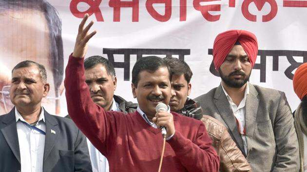 AAP convener Arvind Kejriwal addressing a rally at Naag Kalan village in Majitha constituency on Sunday. (Gurpreet singh/HT Photo) AAP convener Arvind Kejriwal addressing a rally at Naag Kalan village in Majitha constituency on Sunday. (Gurpreet singh/HT Photo)