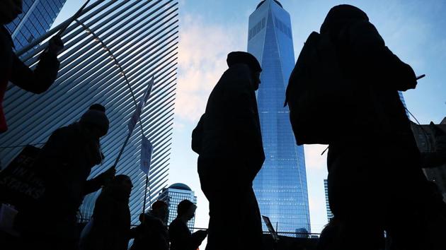 Thousands pass One World Trade during an afternoon rally in lower Manhattan to protest President Donald Trump's new immigration policies. (Spencer Platt/AFP) Thousands pass One World Trade during an afternoon rally in lower Manhattan to protest President Donald Trump's new immigration policies. (Spencer Platt/AFP)