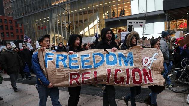 People march in lower Manhattan to protest US President Donald Trump's new immigration policies on January 29 in New York City. (AFP Photo) People march in lower Manhattan to protest US President Donald Trump's new immigration policies on January 29 in New York City. (AFP Photo)