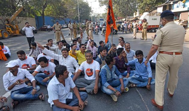 The agitations were held to gather momentum and mount pressure on the state government before the community’s silent rally scheduled in Mumbai on March 6. (Pratik Chorge/HT PHOTO)