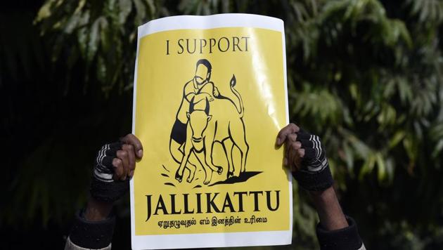 Jallikattu supporters during a protest march against Jallikattu ban at Jantar Mantar in New Delhi.(Ravi Choudhary/HT File Photo) Jallikattu supporters during a protest march against Jallikattu ban at Jantar Mantar in New Delhi.(Ravi Choudhary/HT File Photo)