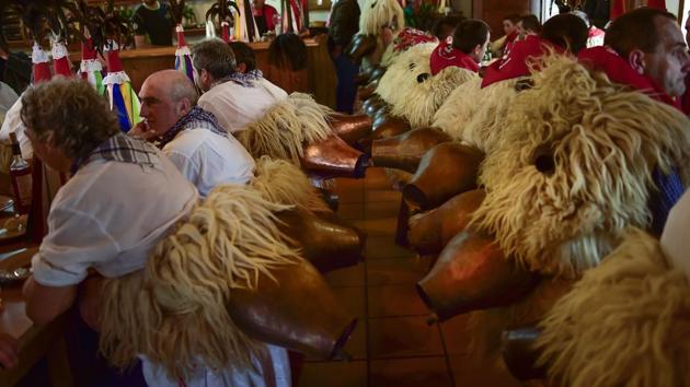A group of Joaldunaks rest between the celebrations. (AP photo) A group of Joaldunaks rest between the celebrations. (AP photo)
