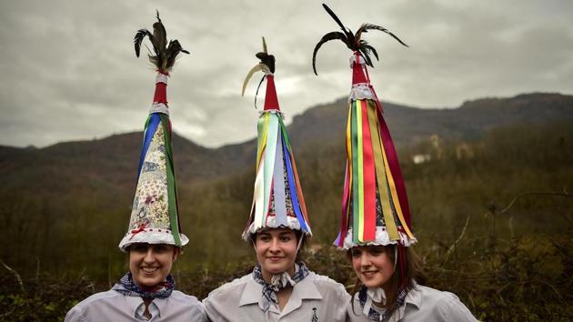 A group of female Joaldunaks pose for a photographer. (AP photo) A group of female Joaldunaks pose for a photographer. (AP photo)