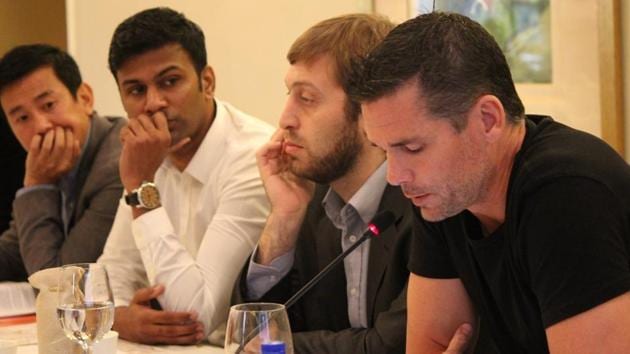 The All India Football Federation says it won’t be difficult to find a replacement for the fired India’s World Cup under-17 coach Nicolai Adam (nearest to camera in black T-shirt), seven months before India host the under-17 FIFA World Cup.(AIFF)