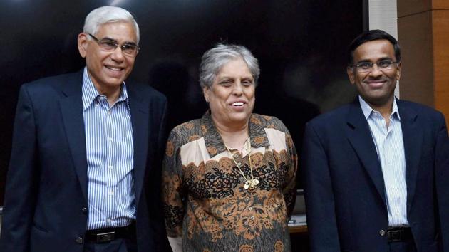 Members of the Supreme Court appointed three-member panel of Board of Control for Cricket in India (BCCI) former CAG India Vinod Rai (L), IDFC Managing Director and CEO Vikram Limaye and sportsperson Diana Edulji (C).(PTI)