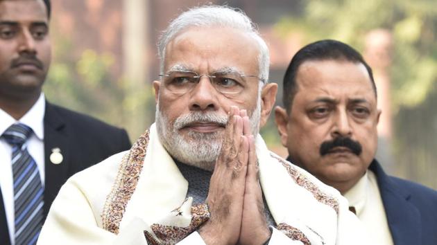 Prime Minister Narendra Modi arrives to address the media on the opening of Budget Session at Parliament house in New Delhi.(Mohd Zakir/HT Photo) Prime Minister Narendra Modi arrives to address the media on the opening of Budget Session at Parliament house in New Delhi.(Mohd Zakir/HT Photo)