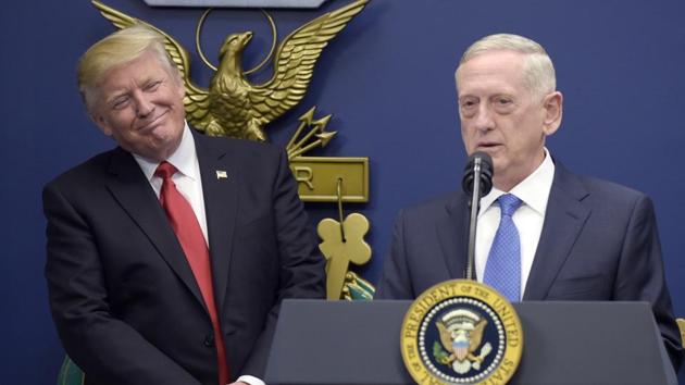 US defense secretary Jim Mattis (R) with US President Donald Trump at the Pentagon in Washington. (AP photo) US defense secretary Jim Mattis (R) with US President Donald Trump at the Pentagon in Washington. (AP photo)