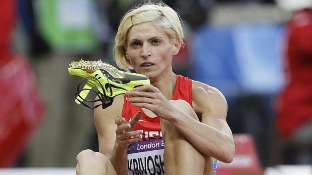 Russia's Antonina Krivoshapka at the Olympic Stadium during the 2012 Olympics in London. (AP) Russia's Antonina Krivoshapka at the Olympic Stadium during the 2012 Olympics in London. (AP)