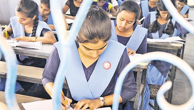 Students appearing in examination in Patna.