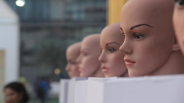 A series of  mannequins were displayed at  Lakmé  Fashion Week Summer /Resort 2017 at Jio Garden at Bandra Kurla Complex.  There are fifty models to debut at Lakmé Fashion Week Summer/Resort 2017.  Also,  International model Varsha Thapa  and transgender model Anjali Lama and International gender neutral model Petr Nitka  will be walking the ramp. (Pramod Thakur/HT PHOTO) 