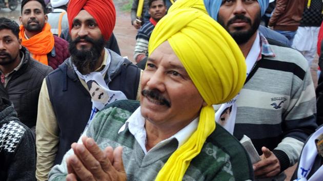 AAP’s Kartar Singh campaigning in Tarn Taran. (Anil Dayal/HT Photo) AAP’s Kartar Singh campaigning in Tarn Taran. (Anil Dayal/HT Photo)