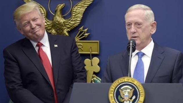 US Defense Secretary Jim Mattis, right, speaks as President Donald Trump, left, listens at the Pentagon in Washington. (AP File Photo) US Defense Secretary Jim Mattis, right, speaks as President Donald Trump, left, listens at the Pentagon in Washington. (AP File Photo)