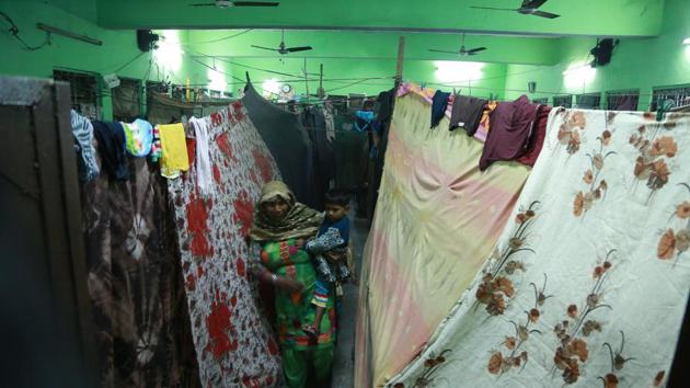 The aisle in the hall on the ground floor of the Punjabi Academy, situated in Motia Khan.(AmalKS/HTPHOTO)