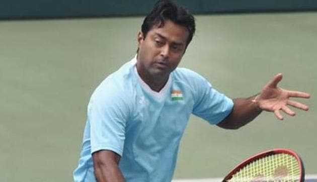 Leander Paes during a practice session ahead of the India’s Davis Cup match against New Zealand.(PTI) Leander Paes during a practice session ahead of the India’s Davis Cup match against New Zealand.(PTI)