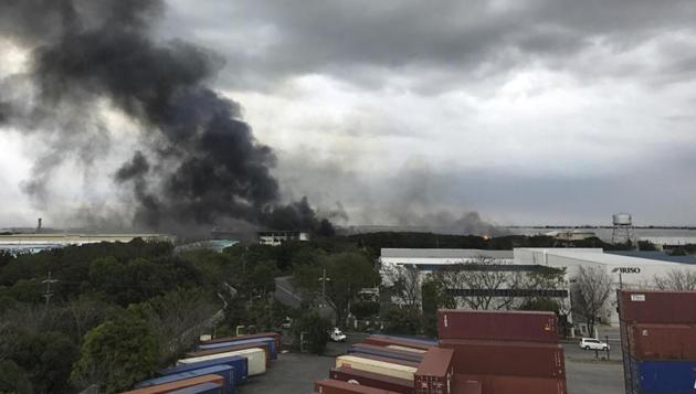 Smoke rises from a factory compound in General Trias town in Cavite province, south of Manila, Philippines.(AP Photo)