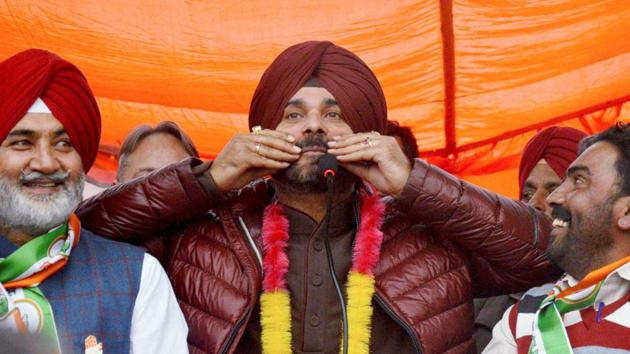 Congress party candidate Navjot Singh Sidhu at an election campaign rally for Punjab Assembly elections at Verka, about 25 km from Amritsar. (PTI)