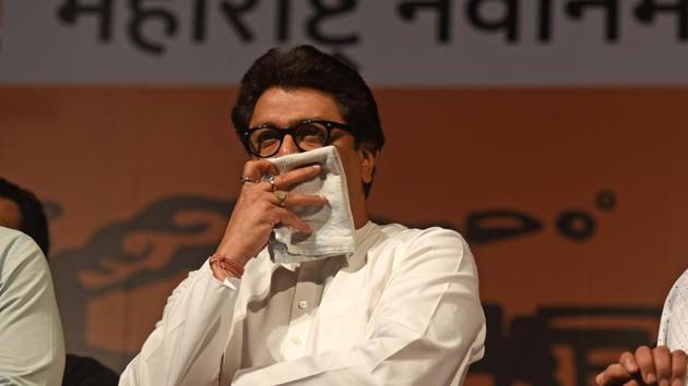 MNS chief Raj Thackrey meets party workers in Dadar in Mumbai on Wednesday (Pratik Chorge/HT)