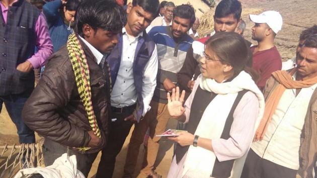 Former AUSU president Richa Singh campaigning with her team in Allahabad West constituency. (HT Photo) Former AUSU president Richa Singh campaigning with her team in Allahabad West constituency. (HT Photo)