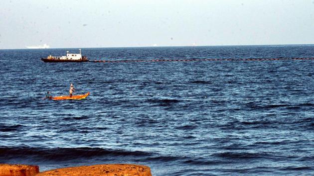 After the  oil spill from the vessel, the Ennore Kamarajar Port authorities placed containment booms around the ships. 